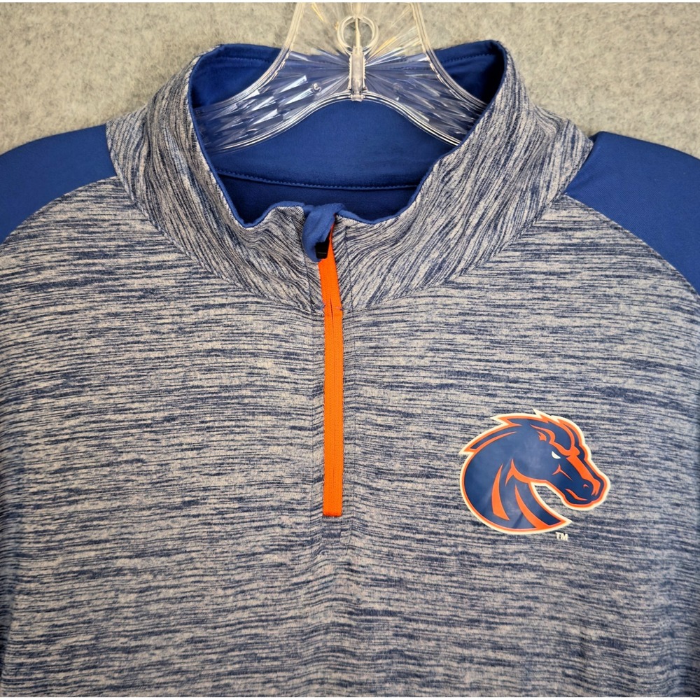 NEW! Boise State Broncos Sweater Mens Large Blue 1/4 Zip Mock Neck Lightweight